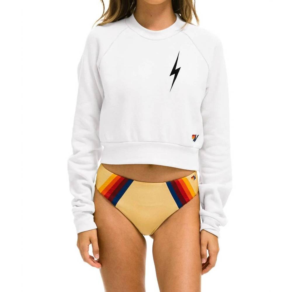 NEW AVIATOR NATION bolt cropped crew pullover sweatshirt - white in white